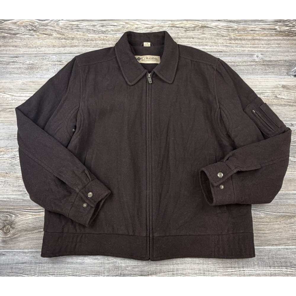 Vtg Columbia‎ Wool Brown Bomber Jacket 90's Western Cabincore Rustic Men's L